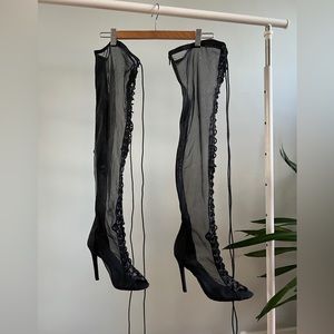 Chase + Chloe Tall Mesh Lace Up Black Boots